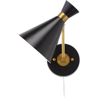 360 Lighting Venice Mid Century Modern Wall Lamps Set Of 2 Matte Black Brass Plug-in 6 1/4" Light Fixture Cone Shade For Bedroom Reading Living Room 10 360 Lighting Venice Mid Century Modern Wall Lamps Set Of 2 Matte Black Brass Plug-in 6 1/4" Light Fixture Cone Shade For Bedroom Reading Living Room - Image 8