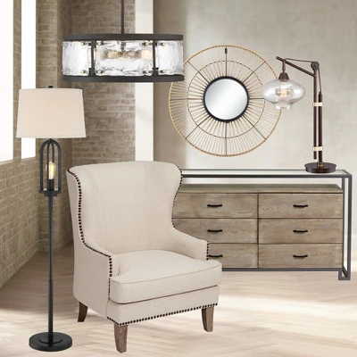 360 Lighting Marcel Rustic Farmhouse Floor Lamp 64" Tall Black Metal With LED Nightlight Natural Linen Drum Shade For Living Room Bedroom Office House 9 360 Lighting Marcel Rustic Farmhouse Floor Lamp 64" Tall Black Metal With LED Nightlight Natural Linen Drum Shade For Living Room Bedroom Office House - Image 7