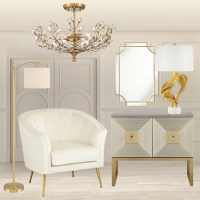 360 Lighting Modern Downbridge Floor Lamp 61 1/2" Tall Warm Gold Metal Off-White Linen Drum Shade For Living Room Reading Bedroom 9 360 Lighting Modern Downbridge Floor Lamp 61 1/2" Tall Warm Gold Metal Off-White Linen Drum Shade For Living Room Reading Bedroom - Image 7