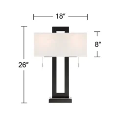 360 Lighting Neil Modern Rustic Table Lamp 26" High Black Metal With USB Charging Port White Rectangular Shade For Bedroom Living Room Bedside Desk -360 Lighting GUEST be3701f7 6cc9 4c5d b3f2 b81f2eebd66f