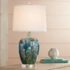 360 Lighting Devan Modern Table Lamp 24 1/2" High Blue Ceramic With LED Nightligh White Oval Shade For Bedroom Living Room Bedside Nightstand Office