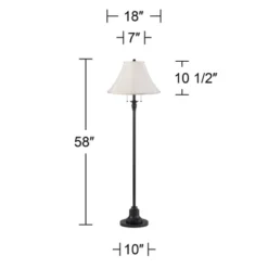 360 Lighting Dyna Traditional 58" Tall 2-Light Standing Floor Lamp Skinny Pole Pull Chain Black Finish Living Room Bedroom Shantung Off-White Shade -360 Lighting GUEST bea47e77 eeca 4896 9afb 78649d31afb1