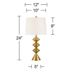 360 Lighting Stacked Diamonds 24" High Small Mid Century Modern Table Lamps Set Of 2 Gold Finish Metal White Shade Living Room Bedroom Bedside -360 Lighting GUEST bf239f51 d0b9 458f 8d1e db7fbba1d50d