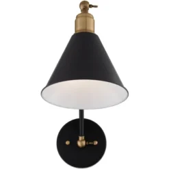 360 Lighting Wray Modern Industrial Wall Lamp Black Brass Hardwire 6" Light Fixture Adjustable Cone Shade For Bedroom Bathroom Reading Living Room -360 Lighting GUEST bfda63e0 be92 4035 8d48 a9fdf335d7ce