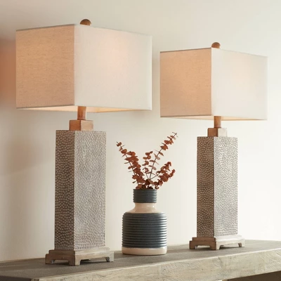 360 Lighting Caldwell Rustic Farmhouse Table Lamps 26 3/4" High Set Of 2 Earth Tone Hammered Oatmeal Fabric Rectangular Shade For Bedroom Living Room 3 360 Lighting Caldwell Rustic Farmhouse Table Lamps 26 3/4" High Set Of 2 Earth Tone Hammered Oatmeal Fabric Rectangular Shade For Bedroom Living Room