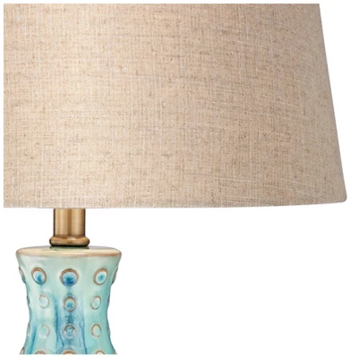 360 Lighting Mid Century Modern Table Lamp With Table Top Dimmer 26.5" High Teal Ceramic Tan Fabric Drum For Living Room Bedroom (Color May Vary) 4 360 Lighting Mid Century Modern Table Lamp With Table Top Dimmer 26.5" High Teal Ceramic Tan Fabric Drum For Living Room Bedroom (Color May Vary) - Image 2
