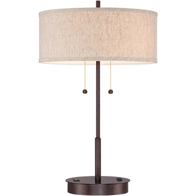360 Lighting Modern Accent Table Lamp With USB And AC Power Outlet 23 1/2" High Bronze Fabric Drum Shade For Bedroom Living Room House Desk Bedside 9 360 Lighting Modern Accent Table Lamp With USB And AC Power Outlet 23 1/2" High Bronze Fabric Drum Shade For Bedroom Living Room House Desk Bedside - Image 7