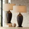 360 Lighting Cody Rustic Farmhouse Table Lamps 26" High Set Of 2 Hammered Oiled Bronze Oatmeal Linen Drum Shade For Bedroom Living Room Bedside House -360 Lighting GUEST c2008551 349f 4a94 97b0 75b8ef6328a1