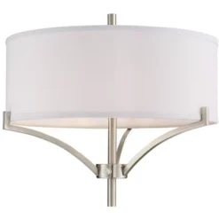 360 Lighting Modern Floor Lamp 62" Tall Black And Brushed Steel Column White Linen Drum Shade For Living Room Reading Bedroom Office -360 Lighting GUEST c26caff9 28ce 491d a884 e7c350598742 1