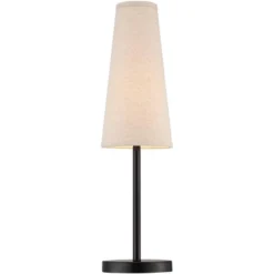 360 Lighting Modern Table Lamps 26" High Set Of 2 Dark Espresso Bronze Metal Off White Linen Cone Shade For Bedroom Living Room House Home Nightstand