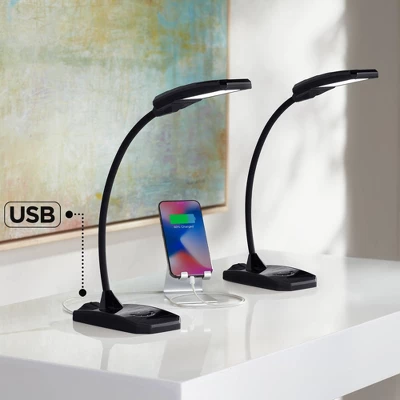 360 Lighting Ricky 13 3/4" High Small Modern Desk Lamps Set Of 2 USB Ports LED Gooseneck Black Home Office Living Room Charging Bedroom Bedside 3 360 Lighting Ricky 13 3/4" High Small Modern Desk Lamps Set Of 2 USB Ports LED Gooseneck Black Home Office Living Room Charging Bedroom Bedside