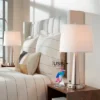 360 Lighting Karla Modern Table Lamps 25" High Set Of 2 Brushed Steel Column With USB Charging Port White Fabric Shade For Bedroom Living Room Desk -360 Lighting GUEST c3776a5b b9c1 478f b354 f483def70ca9