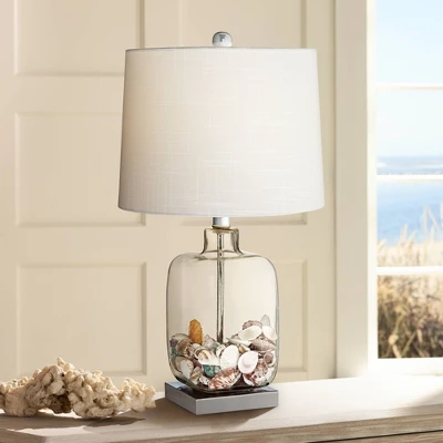 360 Lighting Coastal Accent Table Lamp 21.75" High Clear Glass Fillable Sea Shells White Drum Shade For Living Room Family Bedroom Bedside 3 360 Lighting Coastal Accent Table Lamp 21.75" High Clear Glass Fillable Sea Shells White Drum Shade For Living Room Family Bedroom Bedside