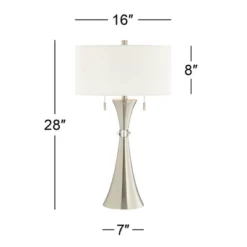 360 Lighting Rachel 28" Tall Concave Column Modern Table Lamps Set Of 2 Pull Chain WiFi Smart Socket Silver Metal Living Room Bedroom White Shade -360 Lighting GUEST c58e4f2d 2d35 4ee3 b5ef a8fb6dec2824 1