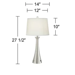 360 Lighting Karl Modern Table Lamps 27 1/2" Tall Set Of 2 Brushed Nickel With USB And Outlet White Drum Shade For Bedroom Living Room House Bedside -360 Lighting GUEST c5c46c83 8a21 4884 894e c0bc13dfbe8e