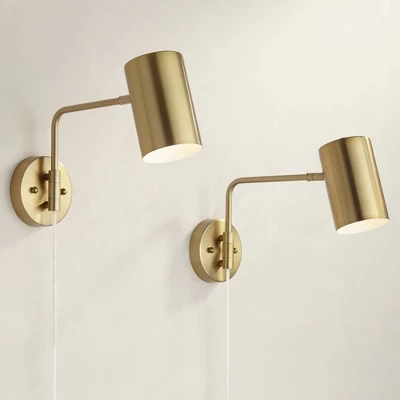 360 Lighting Carla Modern Swing Arm Wall Lamps Set Of 2 Brushed Brass Plug-in Light Fixture Up Down Cylinder Shade For Bedroom Bedside Living Room 3 360 Lighting Carla Modern Swing Arm Wall Lamps Set Of 2 Brushed Brass Plug-in Light Fixture Up Down Cylinder Shade For Bedroom Bedside Living Room
