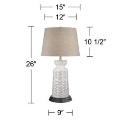 360 Lighting Helene Country Cottage Table Lamp 26" High Cream White Ceramic With Dimmable USB Workstation Base Tan Drum Linen For Living Room Desk -360 Lighting GUEST c8870944 48a0 4b59 974e 936cd968e8fb