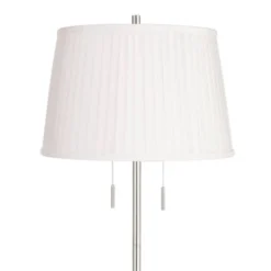 360 Lighting Abba Modern 66" Tall Standing Floor Lamp Skinny Pole Pull Chain Silver Metal Brushed Nickel Finish Bedroom Pleated Classic White Shade