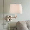360 Lighting Vero Modern Swing Arm Wall Lamp Brushed Nickel Plug-in Light Fixture With USB Charging Port White Drum Shade For Bedroom Bedside Reading -360 Lighting GUEST c970d0ba 4b1d 4970 a9b4 929669316654