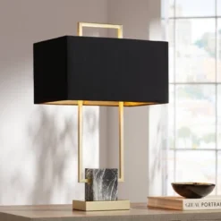 360 Lighting Carl Modern Table Lamp 24 3/4" High Gold Metal Gray Faux Marble Black Rectangular Shade For Bedroom Living Room Bedside Nightstand Office