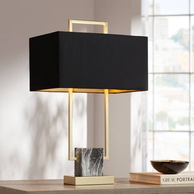 360 Lighting Carl Modern Table Lamp 24 3/4" High Gold Metal Gray Faux Marble Black Rectangular Shade For Bedroom Living Room Bedside Nightstand Office 3 360 Lighting Carl Modern Table Lamp 24 3/4" High Gold Metal Gray Faux Marble Black Rectangular Shade For Bedroom Living Room Bedside Nightstand Office