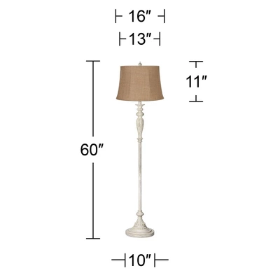360 Lighting Vintage Chic Floor Lamp 60" Tall Antique White Washed Natural Burlap Fabric Drum Shade For Living Room Reading Bedroom Office 4 360 Lighting Vintage Chic Floor Lamp 60" Tall Antique White Washed Natural Burlap Fabric Drum Shade For Living Room Reading Bedroom Office - Image 2