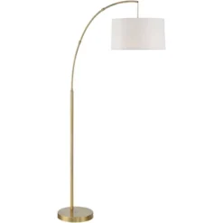 360 Lighting Modern Arc Floor Lamp With USB Charging Port 72" Tall Brass White Linen Drum Shade For Living Room Reading House Home -360 Lighting GUEST cb413bec 3a8e 40d5 be92 1f87a1d10e9b 1