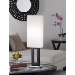 360 Lighting Floating Rectangle Modern Table Lamp 30" Tall Black Metal Open Frame White Fabric Box Shade For Bedroom Living Room Bedside Nightstand -360 Lighting GUEST cba23614 a153 450b 8727 52b72230fe59