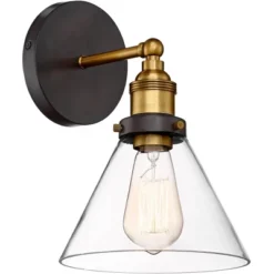 360 Lighting Burke Industrial Modern Wall Light Sconces Set Of 2 Dark Bronze Brass Hardwire 7 1/4" Fixture LED Clear Glass For Bedroom Bathroom Home -360 Lighting GUEST cbdd932d fcbe 4d9f 9cf5 09b221e7e17e