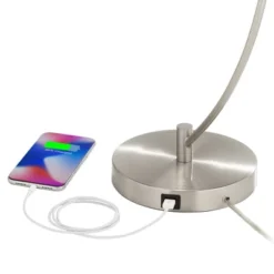 360 Lighting Modern Table Lamps Set Of 2 With USB Charging Port 26" High Metal Arc White Drum Shade For Living Room Bedroom Bedside Office -360 Lighting GUEST cc324fac 1a81 4163 a884 c665c8a05178