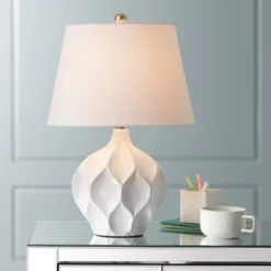 360 Lighting Dobbs Modern Mid Century Accent Table Lamp 22 1/2" High White Glaze Geometric Ceramic Oval Shade For Bedroom Living Room Bedside Office