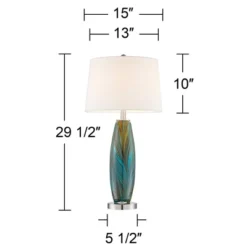 360 Lighting Azure Modern Table Lamps 29 1/2" Tall Set Of 2 Blue Brown Art Glass White Fabric Drum Shade For Bedroom Living Room Bedside Nightstand -360 Lighting GUEST ccca3cc4 0d58 4d78 95db 63c3501b89e9