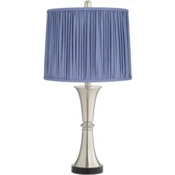 360 Lighting Seymore Modern Touch Table Lamps Set Of 2 26" High Silver LED With USB Charging Port Blue Shirred Shade For Bedroom Living Room Kids Desk -360 Lighting GUEST cd770d5d c21c 4127 a314 7fb1fb3d79c0