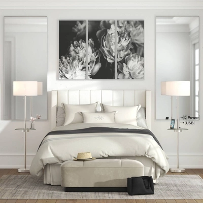 360 Lighting Caper Modern Floor Lamps With Tray Table 60 1/2" Tall Set Of 2 Brushed Nickel USB And Outlet Off White Fabric Drum Shade For Living Room 3 360 Lighting Caper Modern Floor Lamps With Tray Table 60 1/2" Tall Set Of 2 Brushed Nickel USB And Outlet Off White Fabric Drum Shade For Living Room