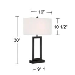 360 Lighting Todd 30" Tall Large Rectangular Modern End Table Lamps Set Of 2 USB Port AC Power Outlet Black Metal Living Room Charging White Shade -360 Lighting GUEST cdaa8b2a 1958 4708 aa11 b29c62f0812e