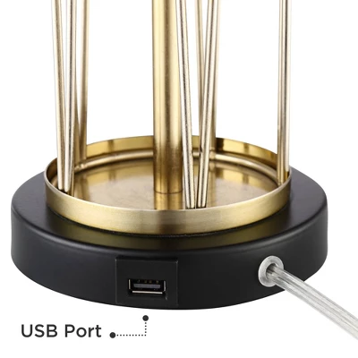 360 Lighting Nathan Modern Table Lamps 25 1/2" High Set Of 2 Gold Metal With USB Charging Ports Black Drum Shade For Bedroom Living Room Home Desk 4 360 Lighting Nathan Modern Table Lamps 25 1/2" High Set Of 2 Gold Metal With USB Charging Ports Black Drum Shade For Bedroom Living Room Home Desk - Image 2