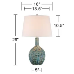 360 Lighting Modern Table Lamp 26" High Teal Glaze Ceramic Gourd White Fabric Drum Shade For Bedroom Living Room House Home Bedside Nightstand Office -360 Lighting GUEST ce35a450 90be 4100 9620 f38f516bf730