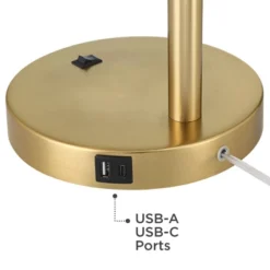 360 Lighting Colborne 28" Tall Mid Century Modern Desk Lamp USB Port Gold Brown Leather Wrap Brass Metal Single Home Office Living Room Charging -360 Lighting GUEST ce35f8e2 9405 401c b7de 7709e7923ae5