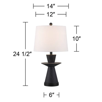360 Lighting Fiona 24 1/2" High Mid Century Modern Table Lamps Set Of 2 USB Port Black Metal White Shade Living Room Charging Bedroom Bedside House 5 360 Lighting Fiona 24 1/2" High Mid Century Modern Table Lamps Set Of 2 USB Port Black Metal White Shade Living Room Charging Bedroom Bedside House - Image 3