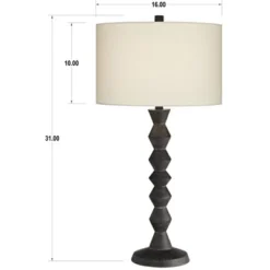 360 Lighting Timberline 32" Tall Faceted Base Large Modern End Table Lamp Black Finish Single White Shade Living Room Bedroom Bedside Nightstand House -360 Lighting GUEST cf1e03e4 6140 4960 97fb 4e020dac596c