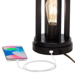 360 Lighting Marcel Industrial Table Lamps 24 1/4" High Set Of 2 Black Metal With USB Port LED Nightlight Peanut Shade For Bedroom Living Room Desk -360 Lighting GUEST d0a61785 e517 4b0a 9a98 833f182876b6