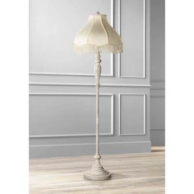360 Lighting Vintage Shabby Chic Floor Lamp 60" Tall Antique White Cream Scallop Fabric Dome Shade Fringe For Living Room Reading Bedroom 3 360 Lighting Vintage Shabby Chic Floor Lamp 60" Tall Antique White Cream Scallop Fabric Dome Shade Fringe For Living Room Reading Bedroom