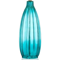 360 Lighting Coastal Table Lamps 30" Tall Set Of 2 Fluted Blue Glass White Drum Shade For Living Room Family Bedroom Bedside Nightstand -360 Lighting GUEST d25bfe8a 89dc 479a 9b53 5c1aef3f3c3d