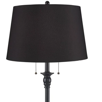 360 Lighting Dyna Traditional 58" Tall 2-Light Standing Floor Lamp Skinny Pole Pull Chain Black Finish Living Room Bedroom Faux Silk Black Shade 3 360 Lighting Dyna Traditional 58" Tall 2-Light Standing Floor Lamp Skinny Pole Pull Chain Black Finish Living Room Bedroom Faux Silk Black Shade