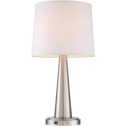 360 Lighting Karla Art Deco Style Table Lamps 25" High Set Of 2 Brushed Nickel With USB Charging Port And Table Top Dimmers White Fabric Drum For Desk -360 Lighting GUEST d4513474 0e29 403f 915c 0f0049034786