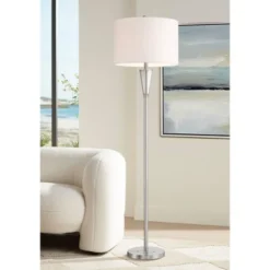 360 Lighting Shasta Modern 62 1/2" Tall Standing Floor Lamp Skinny Pole Silver Clear Glass Brushed Nickel Finish Living Room Bedroom House Reading