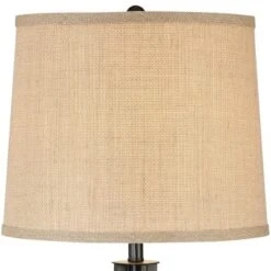 360 Lighting Heather Modern Table Lamps Set Of 2 With Square Risers 27 1/4" Tall Dark Iron USB Charging Port Burlap Drum Shade For Bedroom Living Room -360 Lighting GUEST d4a4c20e 62cf 4857 a6fe 10fb7579eedb