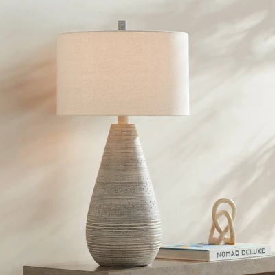 360 Lighting Julio Modern Table Lamp 30" Tall Natural Gray Ceramic Oatmeal Drum Shade For Bedroom Living Room Bedside Nightstand Office Kids House 3 360 Lighting Julio Modern Table Lamp 30" Tall Natural Gray Ceramic Oatmeal Drum Shade For Bedroom Living Room Bedside Nightstand Office Kids House