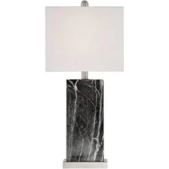 360 Lighting Connie Modern Table Lamps Set Of 2 25" High Black Faux Marble With USB Charging Ports White Rectangular Shade For Living Room House Desk -360 Lighting GUEST d65ccb1a 0e4c 4d8b 9773 5f7676ddddc4