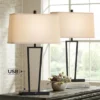360 Lighting Cole Modern Table Lamps 27" Tall Set Of 2 Black Metal With USB Charging Ports White Rectangular Shade For Bedroom Living Room Bedside -360 Lighting GUEST d78e9ec3 0263 4b19 aaa2 996447c28aae